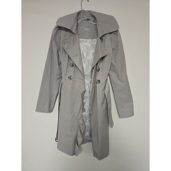 Guess Dark Gray Women's Polyester Wool Blend Coat Sz Medium RN 54163 W/belt - Picture 1 of 10